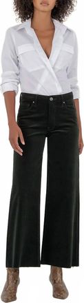 Kut from the Kloth Meg High Rise Fab Ab Wide-Leg Pants In Pewter Green