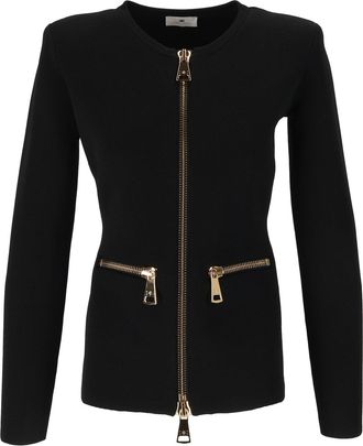 Elisabetta Franchi Fitted Zip Tricot Knit Top