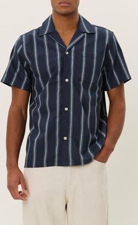 Les Deux Lawson Stripe Camp Shirt in Dark Navy/Xenon Blue at Nordstrom Rack, Size Xx-Large