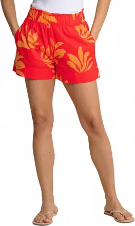Southern Tide Elyse Leafy Luxe Pull-On Shorts In Poppy Red