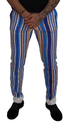 Dolce & Gabbana Mens Striped Silk-Cotton Trousers Blue