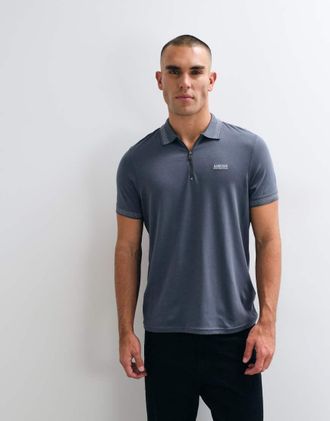 Barbour polo a maniche corte con mezza zip in charcoal slavato-Grigio