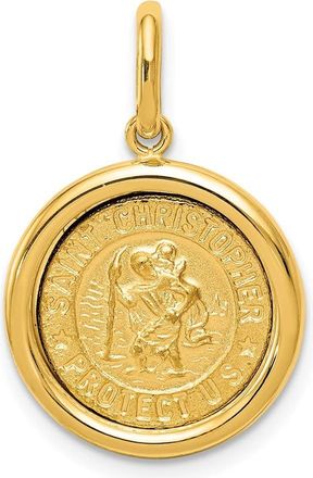 Diamond2Deal 14k Yellow Gold And Satin Solid St Christopher Medal Round Pendant