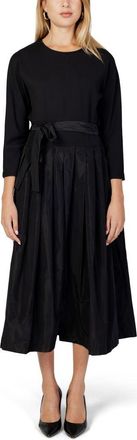 Sandro Ferrone Womens Midi Dress Pleated Skirt Selftie Belt - Black - Size EU 36 (Womens)