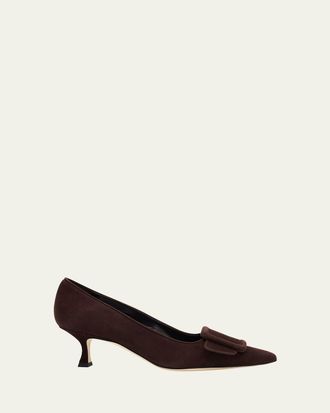 Manolo Blahnik Maysale Suede Buckle Pumps