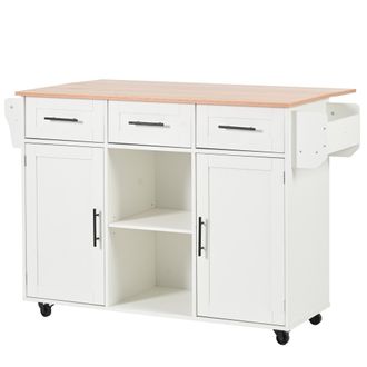 STILVORA Carro De Cocina Con 3 Cajones, 3 Compartimentos, Encimera Abatible, Toallero Y Ruedas 139x46x91,5 Cm