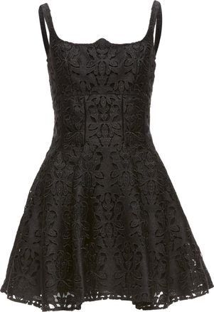 Emilia Wickstead black floral lace paisley scalloped neckline flared dress UK8 S
