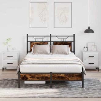 Berkfield Home Bed Frame without Mattress Smoked Oak 120x200 cm Engineered Wood in Brown | Size: Small Double