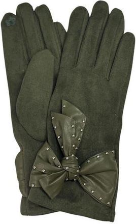 MARCUS ADLER Studded Bow Faux Suede Gloves in Olive at Nordstrom Rack