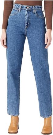 Wrangler Mom Straight Jeans - Dames - Regular Fit Jeans - Blauw - W24 L32 - Denim - Jeans