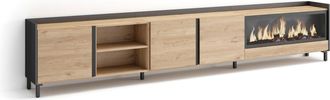 Skraut Home Skraut Home - Mueble Tv, Televisi&oacute;n, Muebles De Sal&oacute;n, Almacenaje, 315x35x61cm, Para Tv Hasta 80, Chimenea El&eacute;ctrica Xxl, Dise&ntilde;o Industrial, Estilo Mo