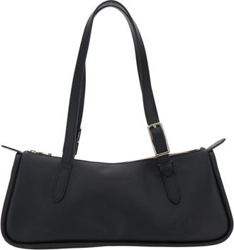 Longchamp Black Shoulder Bag With Two Top Handles With Buckles In Leather Woman