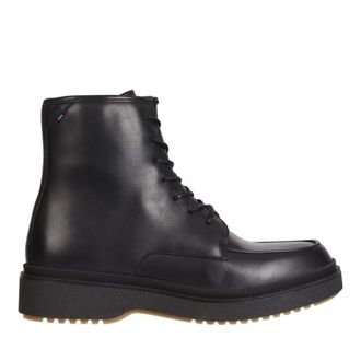 Tommy Hilfiger Black Cleated Lace-Up Leather Boots