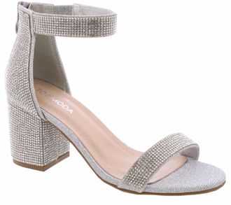 Top Moda Over the Toe Strap Ankle Wrap Strap 2 Block Heel Open Toe Dress Sandal, Silver Rhinestone, 4.5 UK