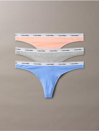Calvin Klein Womens Icon Logo 3-Pack Low Rise Thong - Blue - XS