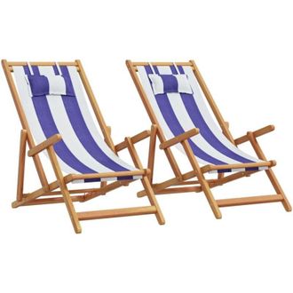 vidaXL Sedie da Spiaggia Pieghevoli 2 pz Blu e Bianco Tessuto e Legno vidaXL550275