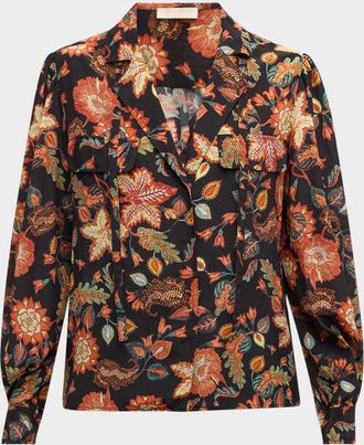 Ulla Johnson Florian Floral-Print Silk Blouse
