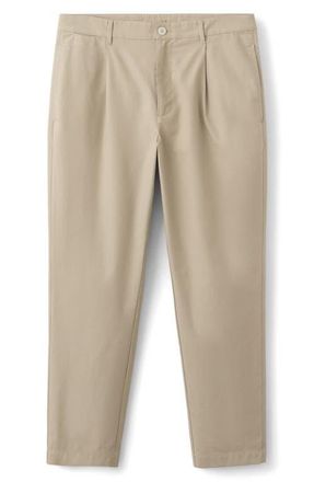 Mango Pleated Straight Fit Cotton Blend Pants in Beige at Nordstrom, Size 34