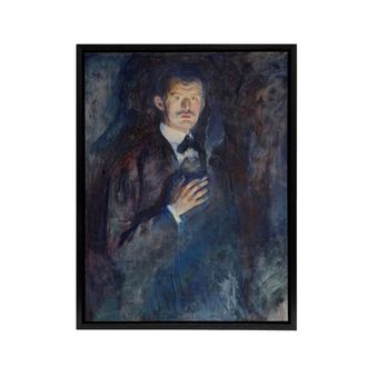 Artery8 Self Portrait with Cigarette Munch Black Framed Canvas Wall Art in Blue | Size: W24 x H32