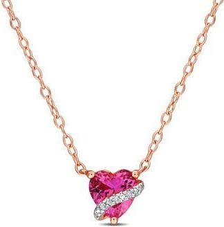 Delmar Lab Grown Pink Sapphire & Diamond Heart Pendant Necklace at Nordstrom Rack