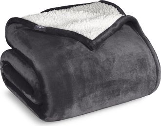 Bare Home Reversible Plush Fleece Throw Blanket in Forged Iron Grey at Nordstrom