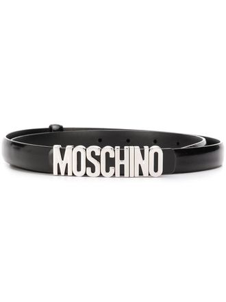 Moschino logo-plaque buckled belt - women - Leather - 48 - Black