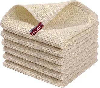 OEM Toallas De Algod&oacute;n Con Dise&ntilde;o De Panal - Toallas De Cocina Multifuncionales - Beige - 5 Unidades