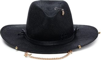 Ruslan Baginskiy logo-embroidered chain sun hat - women - Straw - M - Black