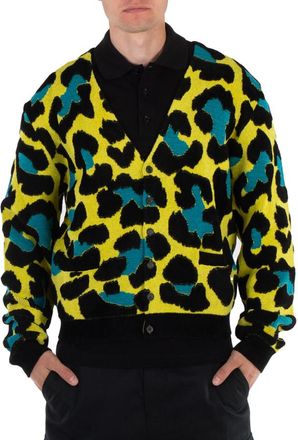 Versace Acid Lime Long Sleeve Leopard Sweater, Brand Size 48 (US Size 38)