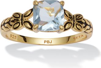 Palm Beach Jewelry Cushion Cut Birthstone Ring in Gold-plated Sterling Silver