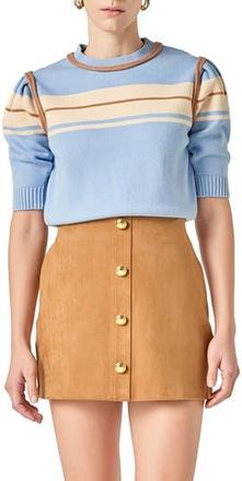 English Factory Stripe Puff Sleeve Sweater in Powder Blue Multi at Nordstrom Rack, Size X-Small