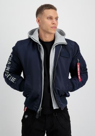Alpha Industries Bomberjacke ALPHA INDUSTRIES MA-1 D-Tec Sleeve Embroidery, Herren, Gr. L, blau (ultra navy), Obermaterial: 100% Nylon, Futter: 100% Nylon, Kapuze: 75%