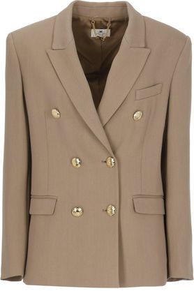 Elisabetta Franchi Brown Viscose Double-Breasted Blazer