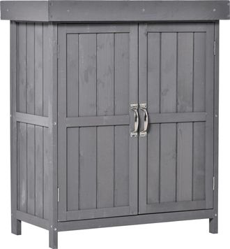 OUTSUNNY Armario De Jard&iacute;n De Madera 74x43x88 Cm Cobertizo Exterior Para Almacenamiento De Herramientas Le&ntilde;as Con 2 Puertas Y Techo Asf&aacute;ltico Abatible - Outsun