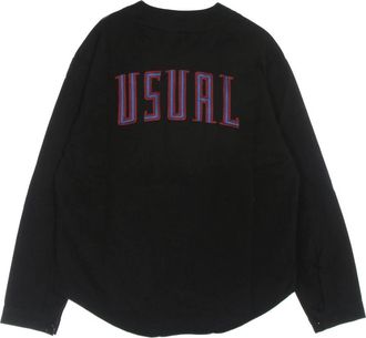 Usual Zwart T-shirt met V-hals en Lange Mouwen - Heren - Sweatshirts - Zwart - S - Katoen - Hoodies & sweatvesten