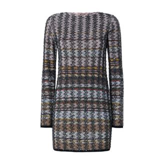 Missoni Short Dresses, female, Multicolor, S, Pink Houndstooth Pattern Dress Long Sleeves
