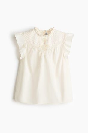 H&M Pintucked Cotton Top in Cream at Nordstrom, Size X-Small