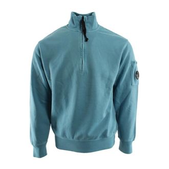 C.P. Company Diagonal Fleece Quarter Zip Sweatshirt - Heren - Vesten met rits - Blauw - S - Katoen - Hoodies & sweatvesten
