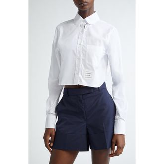 Thom Browne Crop Cotton Button-Up Shirt in White at Nordstrom, Size 10 Us