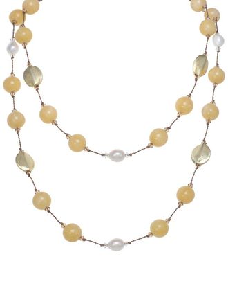Margo Morrison Silver Yellow Jade, & Gold Bead & Pearl Necklace