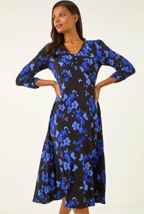 Roman Floral Print Button Midi Dress