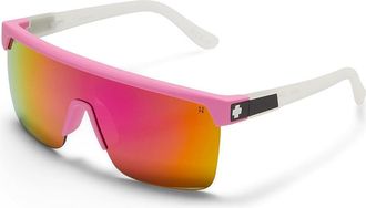 Spy Flynn 5050 Shield Sunglasses Fashion Sunglasses Matte Neon Pink Matte Translucent White/Happy Bronze Pink Mirror, Grilamid Frames