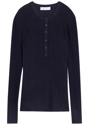 Gabriela Hearst Julian Henley Cashmere and Silk-blend top - Navy - S (UK8-10 / S)