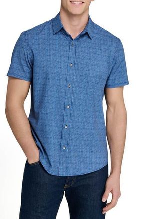 W.R.K Basic Slim Fit Abstract Stripe Short Sleeve Performance Button-Up Shirt in Navy at Nordstrom, Size Xx-Large