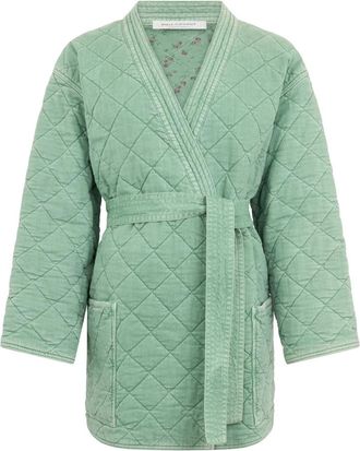 Philosophy di Lorenzo Serafini Knie-lange Jas - Dames - Badjassen - Groen - XL - Katoen - Nachtkleding