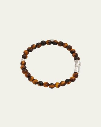 Tateossian Mens Tiger Eye Bead Bracelet