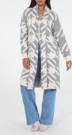 Rain + Rose Print Cardigan in Grey at Nordstrom Rack, Size Small
