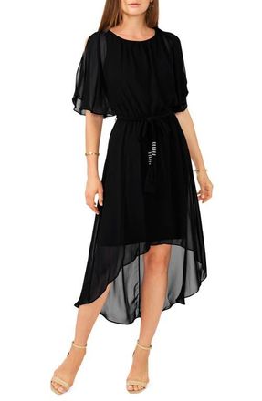Chaus Flutter Sleeve Chiffon High-Low Dress in Rich Black at Nordstrom, Size X-Large