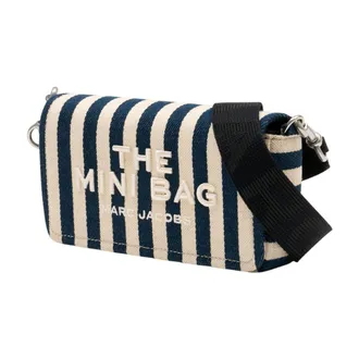 Marc Jacobs Womens Striped Cotton Canvas Crossbody Bag Navy