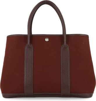 Herm&egrave;s Havane Navy Toile Officier Leather Handbag Tote Bag (Pre-Owned)